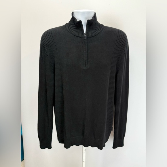 CALVIN KLEIN Men's Black mock neck 1/4 zip pullover sweater size L - Picture 9 of 14